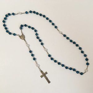 Vintage Rosary INRI Cross Crucifix Silver Tone